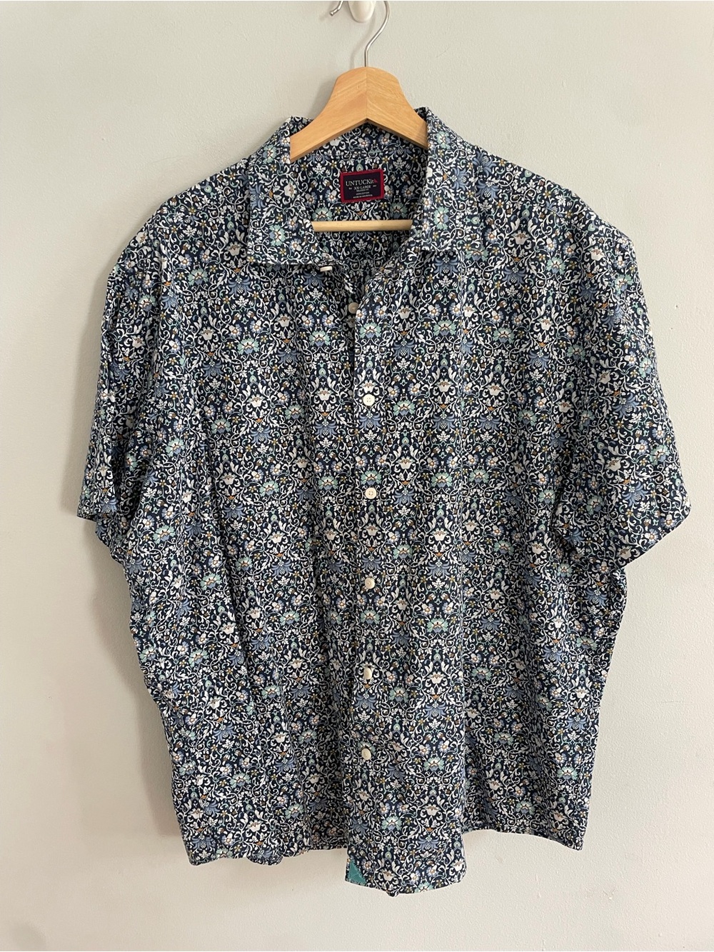 Untuckit Short Sleeve Floral Navy Blue Button Down Shirt  100% Cotton XXL